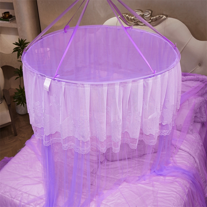 91家纺网 家纺一手货源 找家纺 舞夜盛世 2026新款圆顶吊床款唯美浪漫双层小花边蚊帐 Y-01-紫色