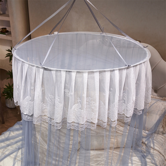 91家纺网 家纺一手货源 找家纺 舞夜盛世 2026新款圆顶吊床款唯美浪漫双层小花边蚊帐 Y-01-灰色