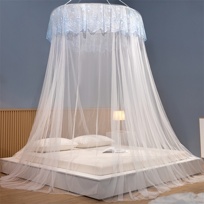 91家纺网 家纺一手货源 找家纺 舞夜盛世 2026新款圆顶吊床款唯美浪漫双层小花边蚊帐 盛夏-白色