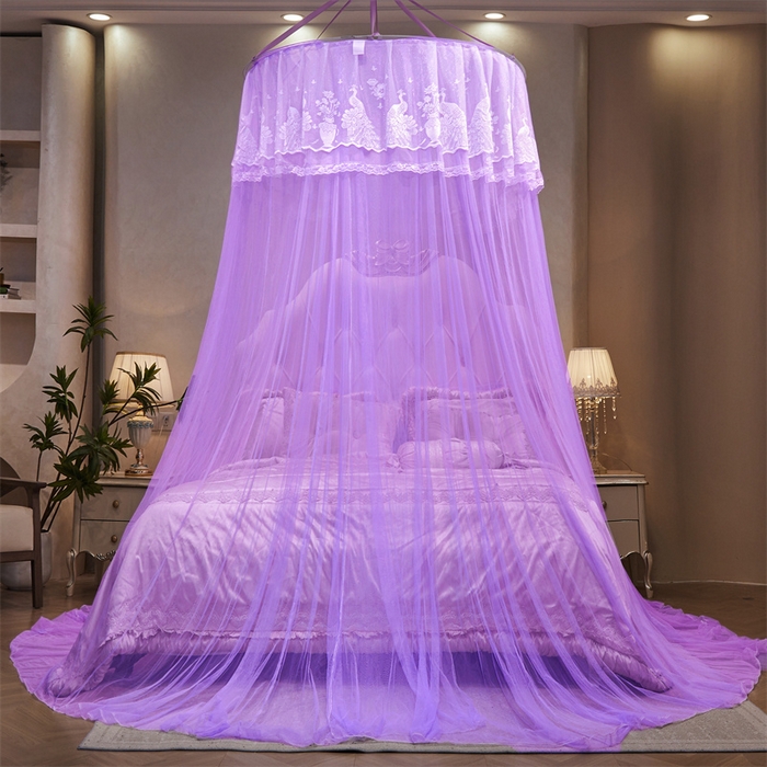 舞夜盛世 2026新款圆顶吊床款唯美浪漫双层小花边蚊帐 Y-01-紫色