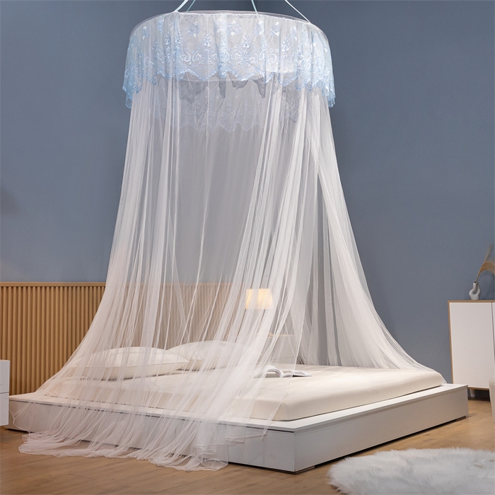 91家纺网 家纺一手货源 找家纺 舞夜盛世 2026新款圆顶吊床款唯美浪漫双层小花边蚊帐 盛夏-白色