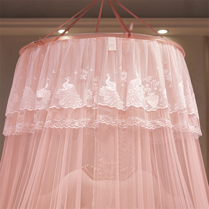 91家纺网 家纺一手货源 找家纺 舞夜盛世 2026新款圆顶吊床款唯美浪漫双层小花边蚊帐 Y-01-玉色