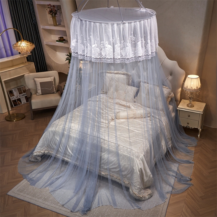 91家纺网 家纺一手货源 找家纺 舞夜盛世 2026新款圆顶吊床款唯美浪漫双层小花边蚊帐 Y-01-灰色