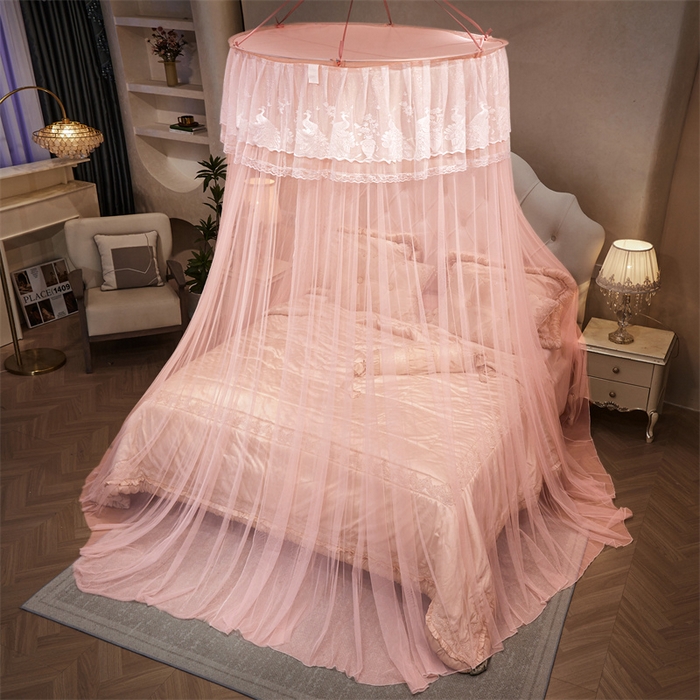 91家纺网 家纺一手货源 找家纺 舞夜盛世 2026新款圆顶吊床款唯美浪漫双层小花边蚊帐 Y-01-玉色