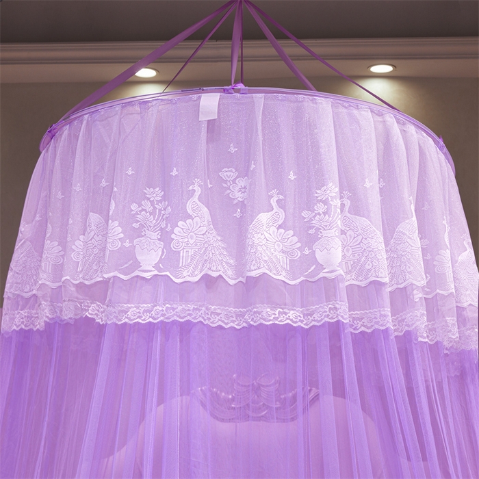 91家纺网 家纺一手货源 找家纺 舞夜盛世 2026新款圆顶吊床款唯美浪漫双层小花边蚊帐 Y-01-紫色