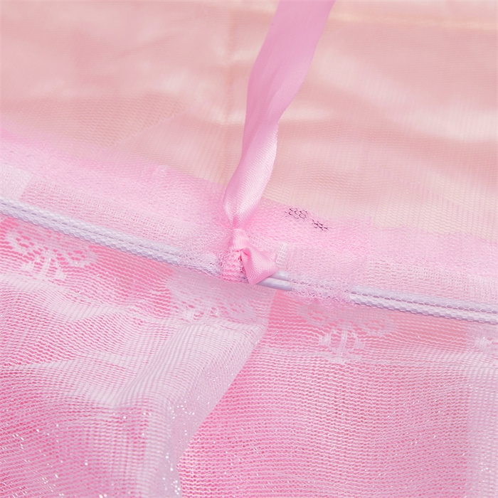 91家纺网 家纺一手货源 找家纺 舞夜盛世 2026新款圆顶吊床款唯美浪漫双层小花边蚊帐 Y-01-粉色