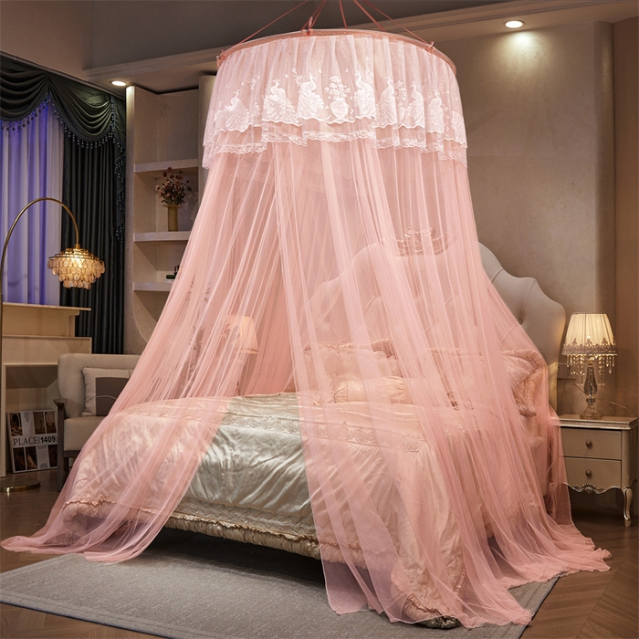 91家纺网 家纺一手货源 找家纺 舞夜盛世 2026新款圆顶吊床款唯美浪漫双层小花边蚊帐 Y-01-玉色