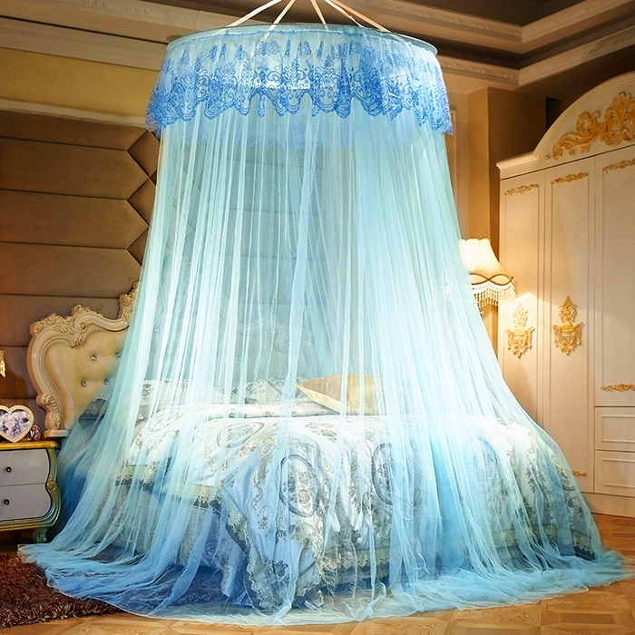 舞夜盛世 2026新款圆顶吊床款唯美浪漫双层小花边蚊帐 盛夏-水绿