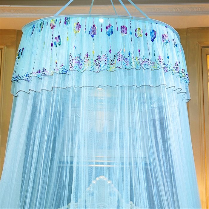 91家纺网 家纺一手货源 找家纺 舞夜盛世 2026新款圆顶吊床款唯美浪漫双层小花边蚊帐 七彩曼舞-水绿