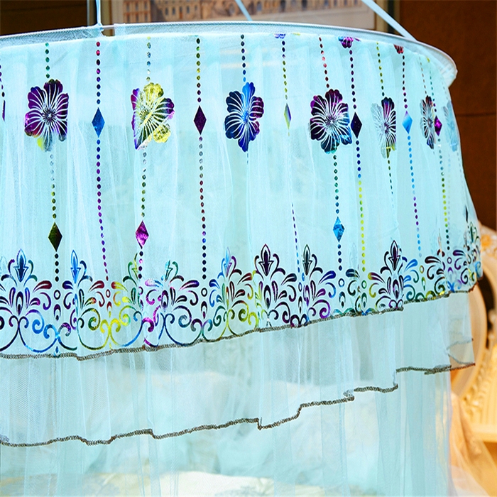 91家纺网 家纺一手货源 找家纺 舞夜盛世 2026新款圆顶吊床款唯美浪漫双层小花边蚊帐 七彩曼舞-水绿