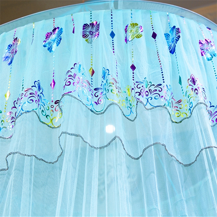 91家纺网 家纺一手货源 找家纺 舞夜盛世 2026新款圆顶吊床款唯美浪漫双层小花边蚊帐 七彩曼舞-水绿