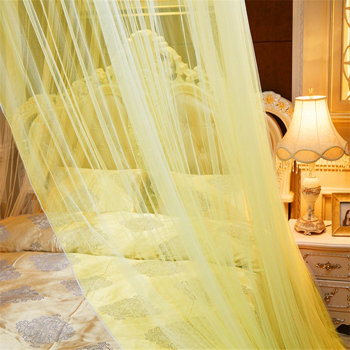 91家纺网 家纺一手货源 找家纺 舞夜盛世 2026新款圆顶吊床款唯美浪漫双层小花边蚊帐 七彩曼舞-黄色