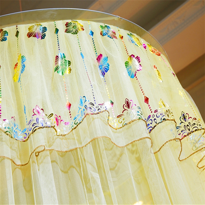 91家纺网 家纺一手货源 找家纺 舞夜盛世 2026新款圆顶吊床款唯美浪漫双层小花边蚊帐 七彩曼舞-黄色