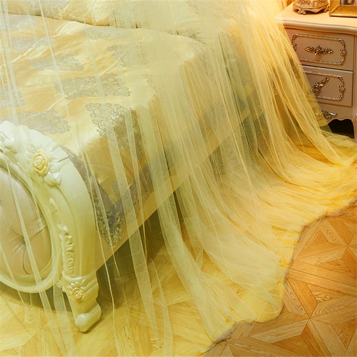 91家纺网 家纺一手货源 找家纺 舞夜盛世 2026新款圆顶吊床款唯美浪漫双层小花边蚊帐 七彩曼舞-黄色