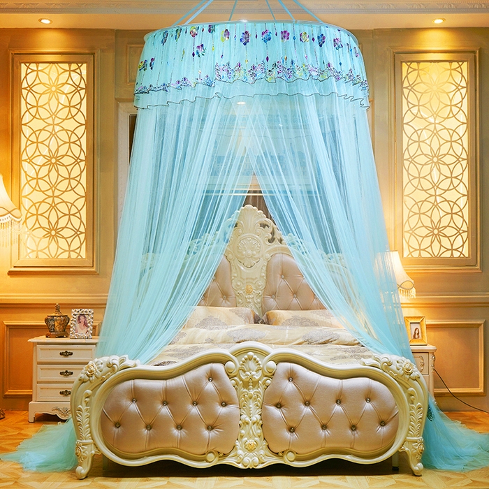 舞夜盛世 2026新款圆顶吊床款唯美浪漫双层小花边蚊帐 七彩曼舞-水绿