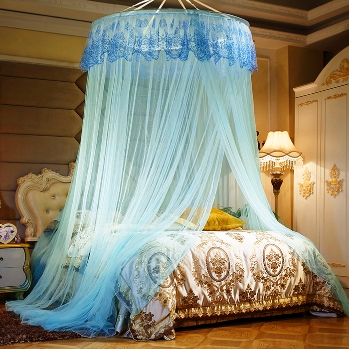 91家纺网 家纺一手货源 找家纺 舞夜盛世 2026新款圆顶吊床款唯美浪漫双层小花边蚊帐 盛夏-水绿