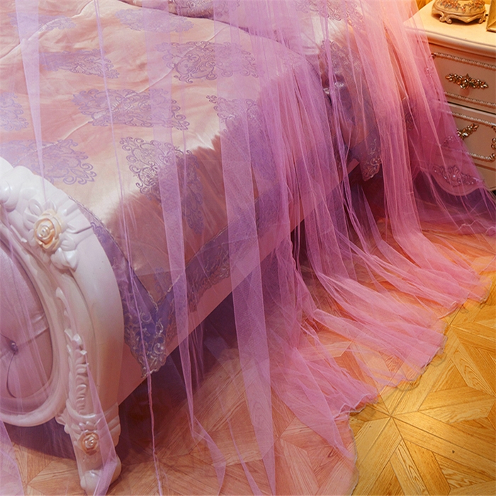 91家纺网 家纺一手货源 找家纺 舞夜盛世 2026新款圆顶吊床款唯美浪漫双层小花边蚊帐 七彩曼舞-粉色