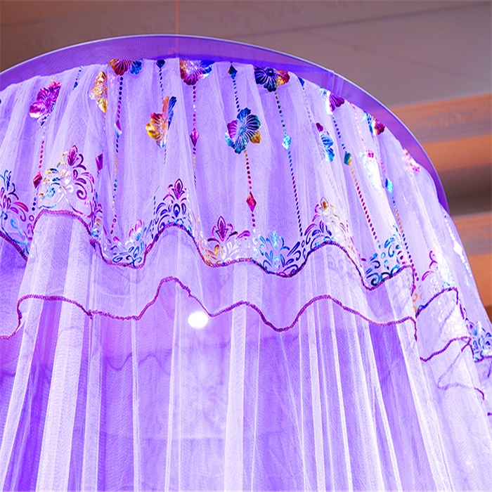 91家纺网 家纺一手货源 找家纺 舞夜盛世 2026新款圆顶吊床款唯美浪漫双层小花边蚊帐 七彩曼舞-紫色