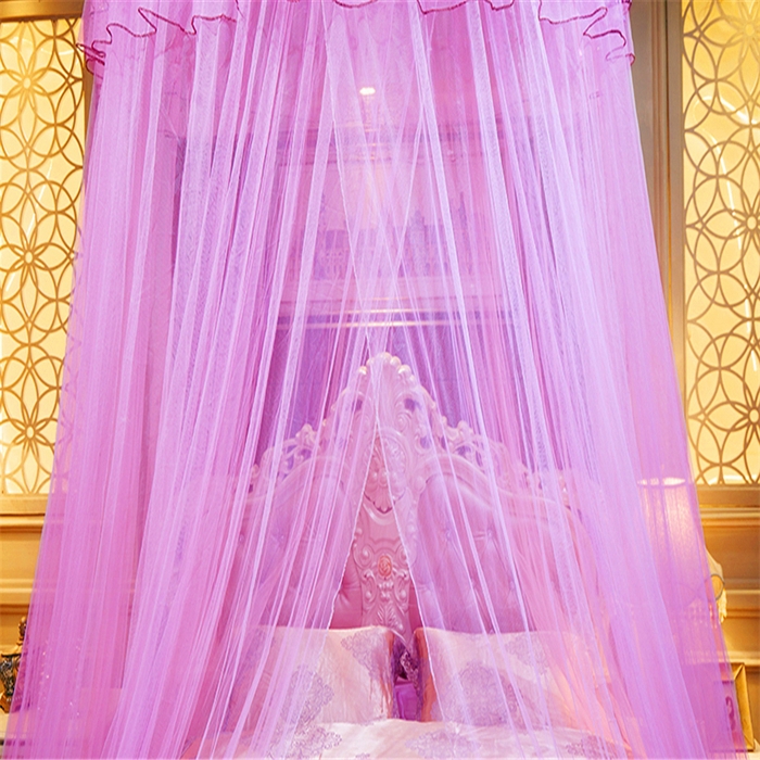 91家纺网 家纺一手货源 找家纺 舞夜盛世 2026新款圆顶吊床款唯美浪漫双层小花边蚊帐 七彩曼舞-粉色