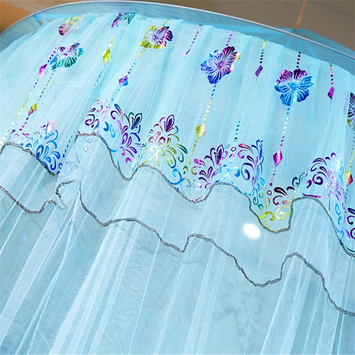 91家纺网 家纺一手货源 找家纺 舞夜盛世 2026新款圆顶吊床款唯美浪漫双层小花边蚊帐 七彩曼舞-水绿