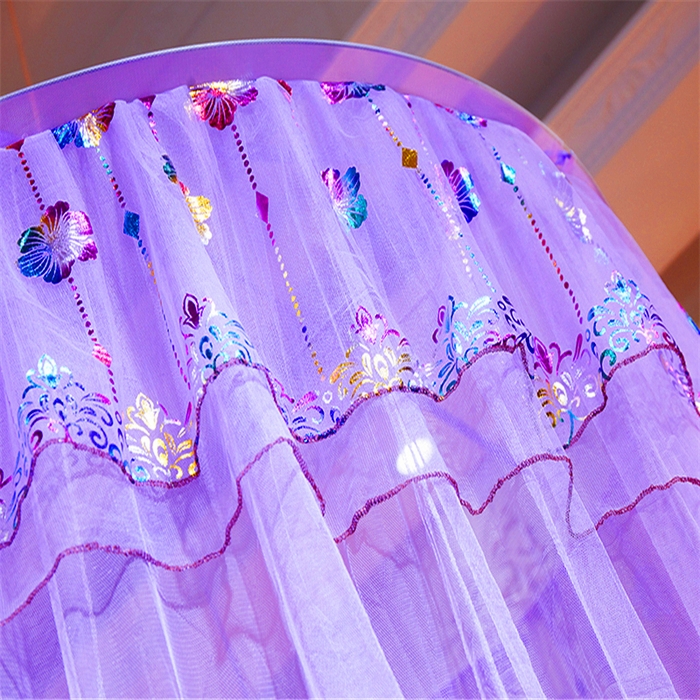 91家纺网 家纺一手货源 找家纺 舞夜盛世 2026新款圆顶吊床款唯美浪漫双层小花边蚊帐 七彩曼舞-紫色