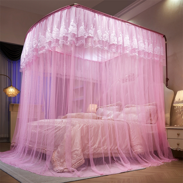 91家纺网 家纺一手货源 找家纺 舞夜盛世 2026新款优雅生活U型钓鱼竿伸缩蚊帐-S-01 S-01-粉色