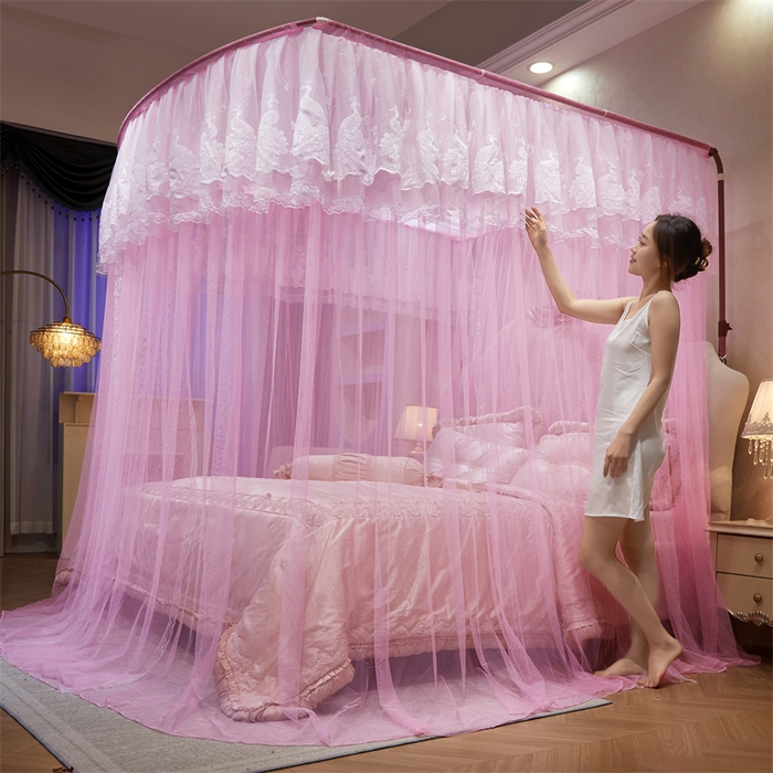 91家纺网 家纺一手货源 找家纺 舞夜盛世 2026新款优雅生活U型钓鱼竿伸缩蚊帐-S-01 S-01-粉色