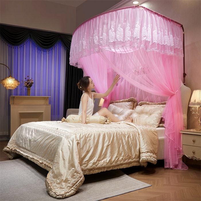 91家纺网 家纺一手货源 找家纺 舞夜盛世 2026新款优雅生活U型钓鱼竿伸缩蚊帐-S-01 S-01-粉色