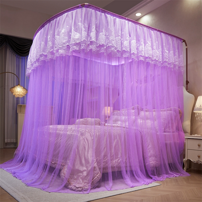 91家纺网 家纺一手货源 找家纺 舞夜盛世 2026新款优雅生活U型钓鱼竿伸缩蚊帐-S-01 S-01-紫色