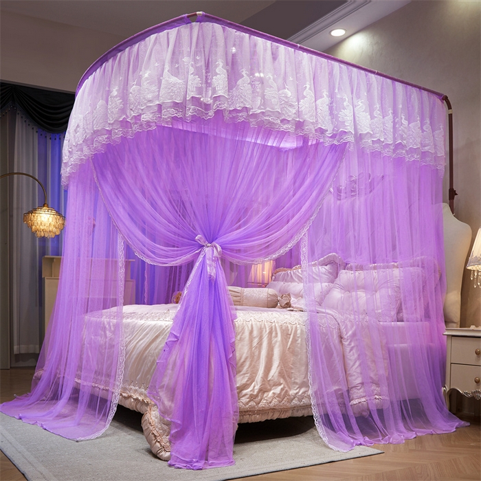 91家纺网 家纺一手货源 找家纺 舞夜盛世 2026新款优雅生活U型钓鱼竿伸缩蚊帐-S-01 S-01-紫色