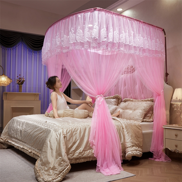 91家纺网 家纺一手货源 找家纺 舞夜盛世 2026新款优雅生活U型钓鱼竿伸缩蚊帐-S-01 S-01-粉色