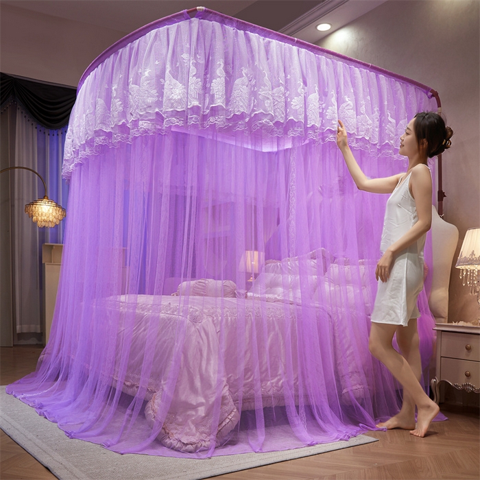91家纺网 家纺一手货源 找家纺 舞夜盛世 2026新款优雅生活U型钓鱼竿伸缩蚊帐-S-01 S-01-紫色