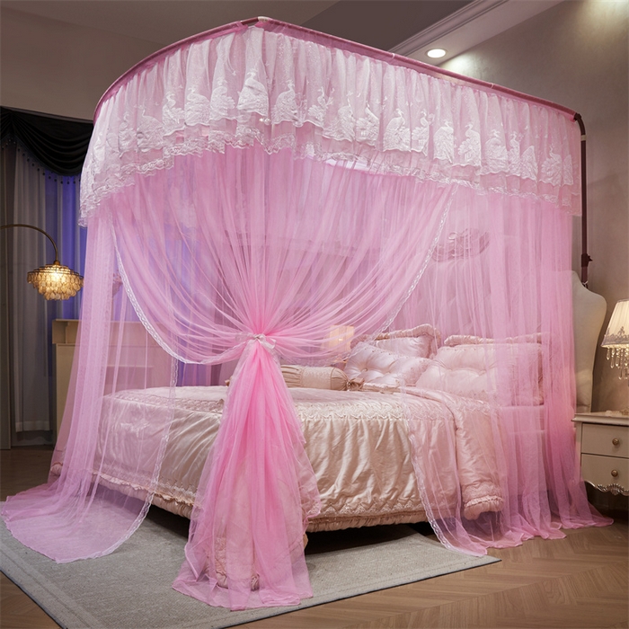 91家纺网 家纺一手货源 找家纺 舞夜盛世 2026新款优雅生活U型钓鱼竿伸缩蚊帐-S-01 S-01-粉色