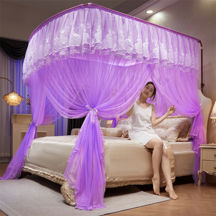 91家纺网 家纺一手货源 找家纺 舞夜盛世 2026新款优雅生活U型钓鱼竿伸缩蚊帐-S-01 S-01-紫色