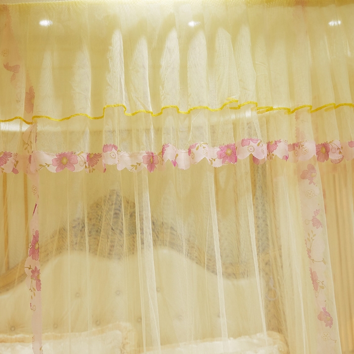 91家纺网 家纺一手货源 找家纺 舞夜盛世 2026新款U型蚊帐伸缩蚊帐落地宫廷蚊帐加厚烤漆支架-全年有货-闭月羞花 闭月羞花-黄色