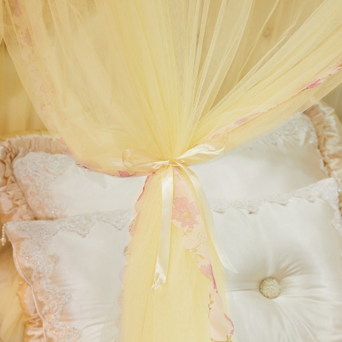 91家纺网 家纺一手货源 找家纺 舞夜盛世 2026新款U型蚊帐伸缩蚊帐落地宫廷蚊帐加厚烤漆支架-全年有货-闭月羞花 闭月羞花-黄色