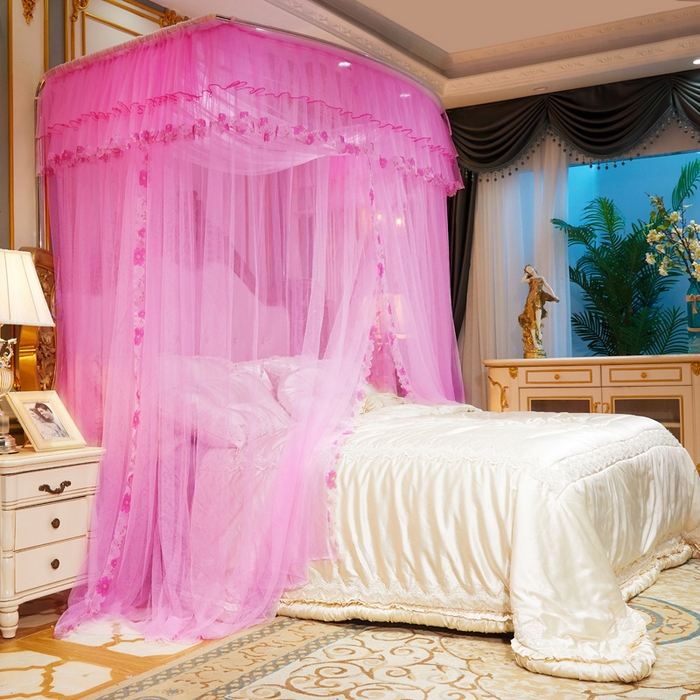 91家纺网 家纺一手货源 找家纺 舞夜盛世 2026新款U型蚊帐伸缩蚊帐落地宫廷蚊帐加厚烤漆支架-全年有货-闭月羞花 闭月羞花-粉色