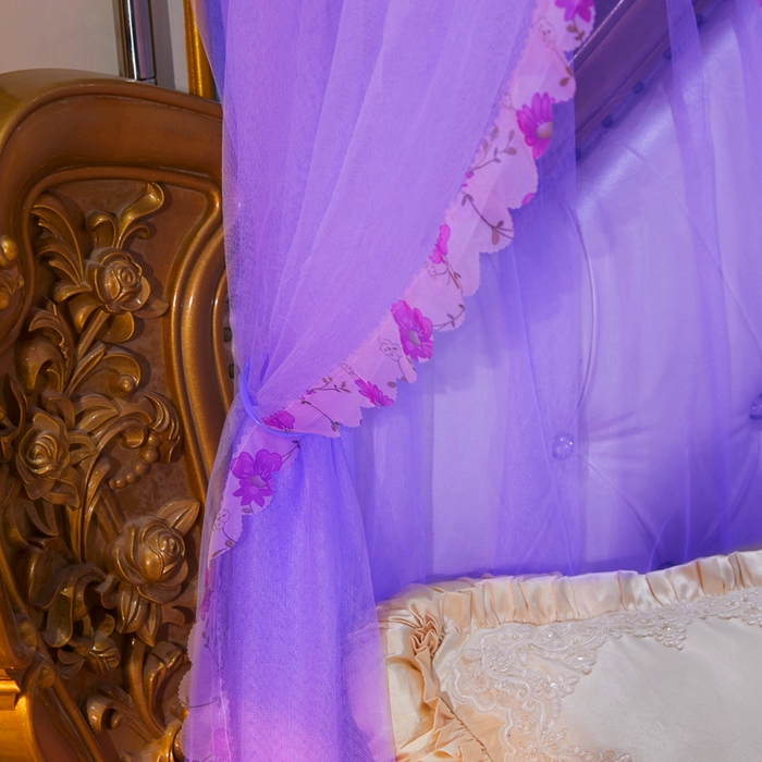 91家纺网 家纺一手货源 找家纺 舞夜盛世 2026新款U型蚊帐伸缩蚊帐落地宫廷蚊帐加厚烤漆支架-全年有货-闭月羞花 闭月羞花-紫色
