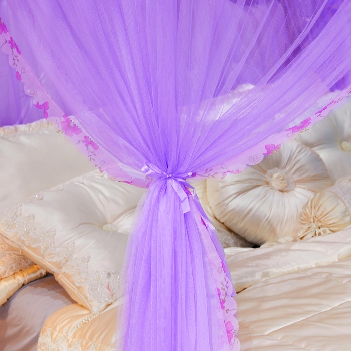 91家纺网 家纺一手货源 找家纺 舞夜盛世 2026新款U型蚊帐伸缩蚊帐落地宫廷蚊帐加厚烤漆支架-全年有货-闭月羞花 闭月羞花-紫色