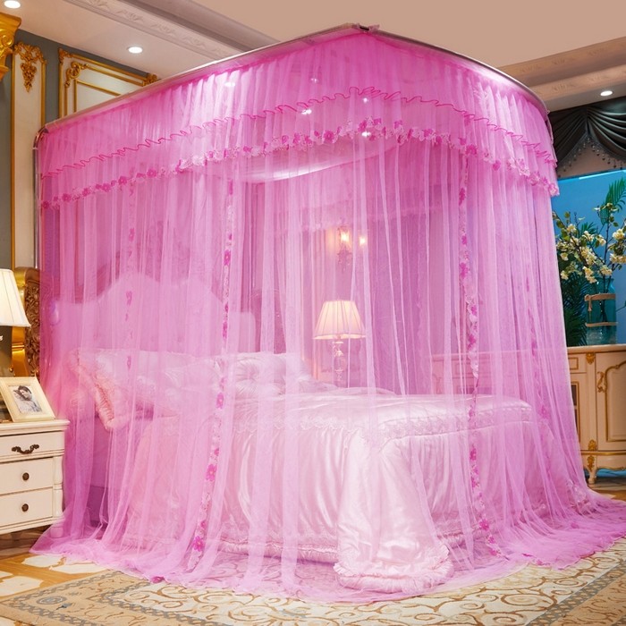 91家纺网 家纺一手货源 找家纺 舞夜盛世 2026新款U型蚊帐伸缩蚊帐落地宫廷蚊帐加厚烤漆支架-全年有货-闭月羞花 闭月羞花-粉色