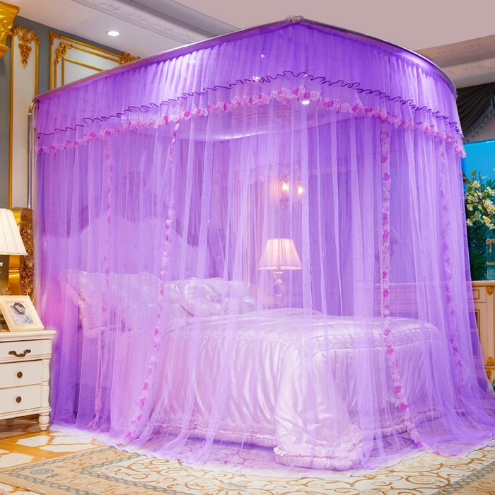 91家纺网 家纺一手货源 找家纺 舞夜盛世 2026新款U型蚊帐伸缩蚊帐落地宫廷蚊帐加厚烤漆支架-全年有货-闭月羞花 闭月羞花-紫色