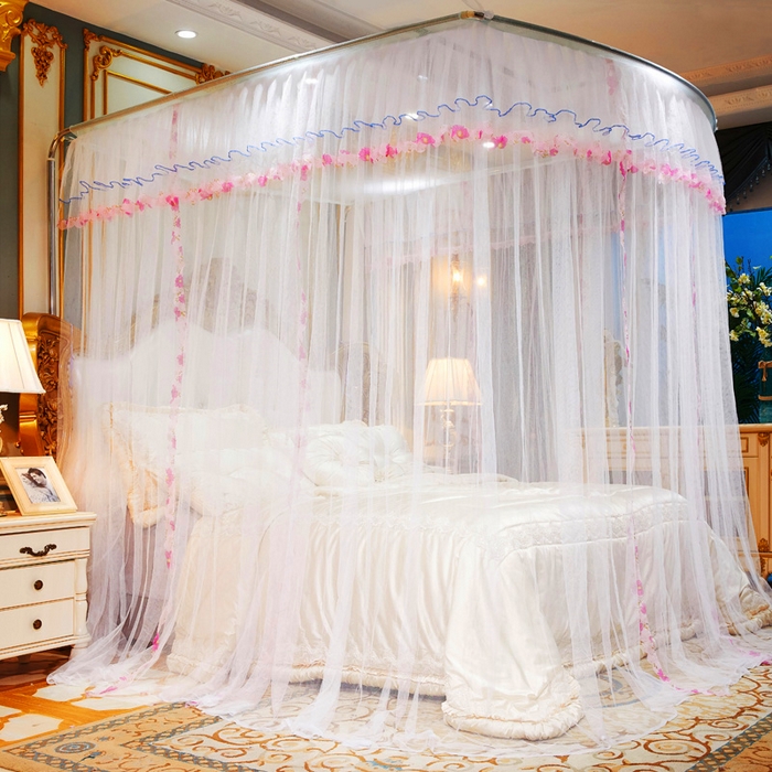 91家纺网 家纺一手货源 找家纺 舞夜盛世 2026新款U型蚊帐伸缩蚊帐落地宫廷蚊帐加厚烤漆支架-全年有货-闭月羞花 闭月羞花-白色