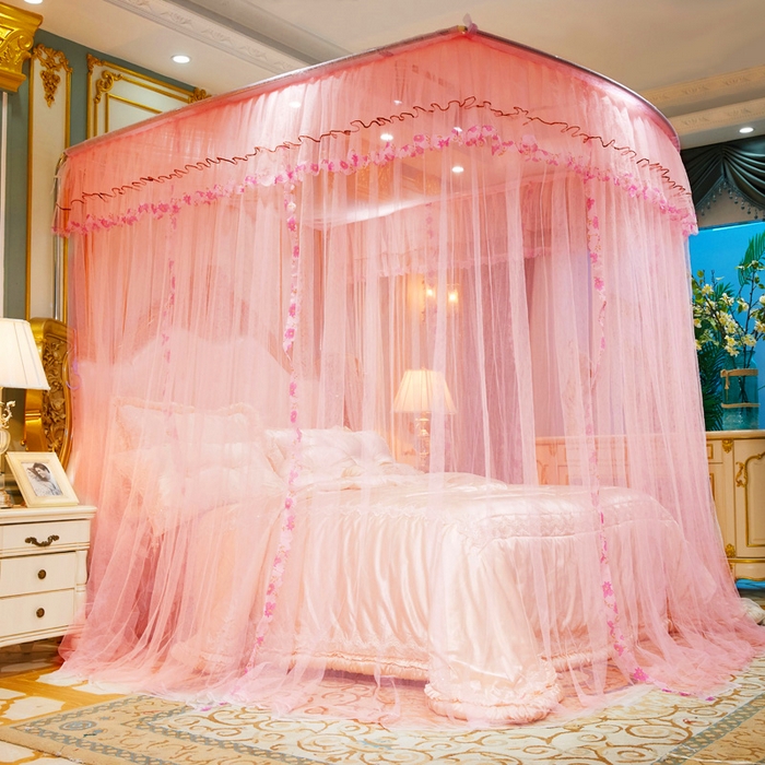 91家纺网 家纺一手货源 找家纺 舞夜盛世 2026新款U型蚊帐伸缩蚊帐落地宫廷蚊帐加厚烤漆支架-全年有货-闭月羞花 闭月羞花-玉色