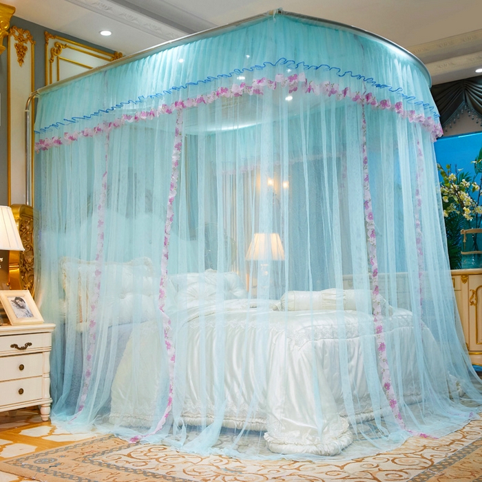 91家纺网 家纺一手货源 找家纺 舞夜盛世 2026新款U型蚊帐伸缩蚊帐落地宫廷蚊帐加厚烤漆支架-全年有货-闭月羞花 闭月羞花-水绿