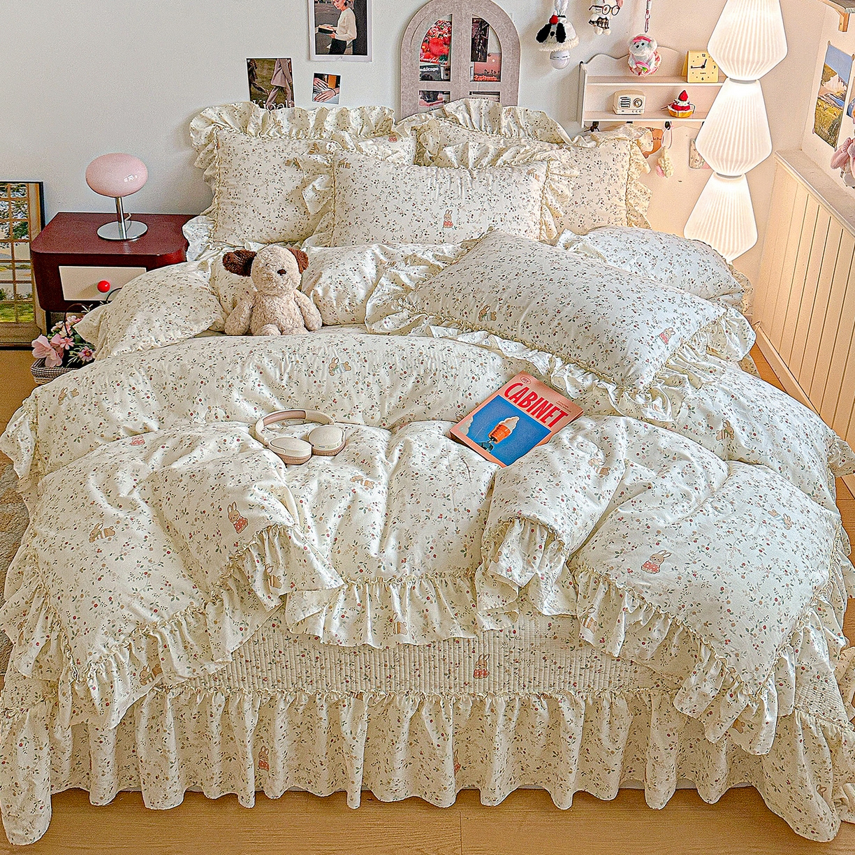 91家纺网 家纺一手货源 找家纺 （总）家维家纺 2026新款（常年不断货）A类全棉夹棉韩系大花边高温砂洗床盖四件套【提供买家秀】