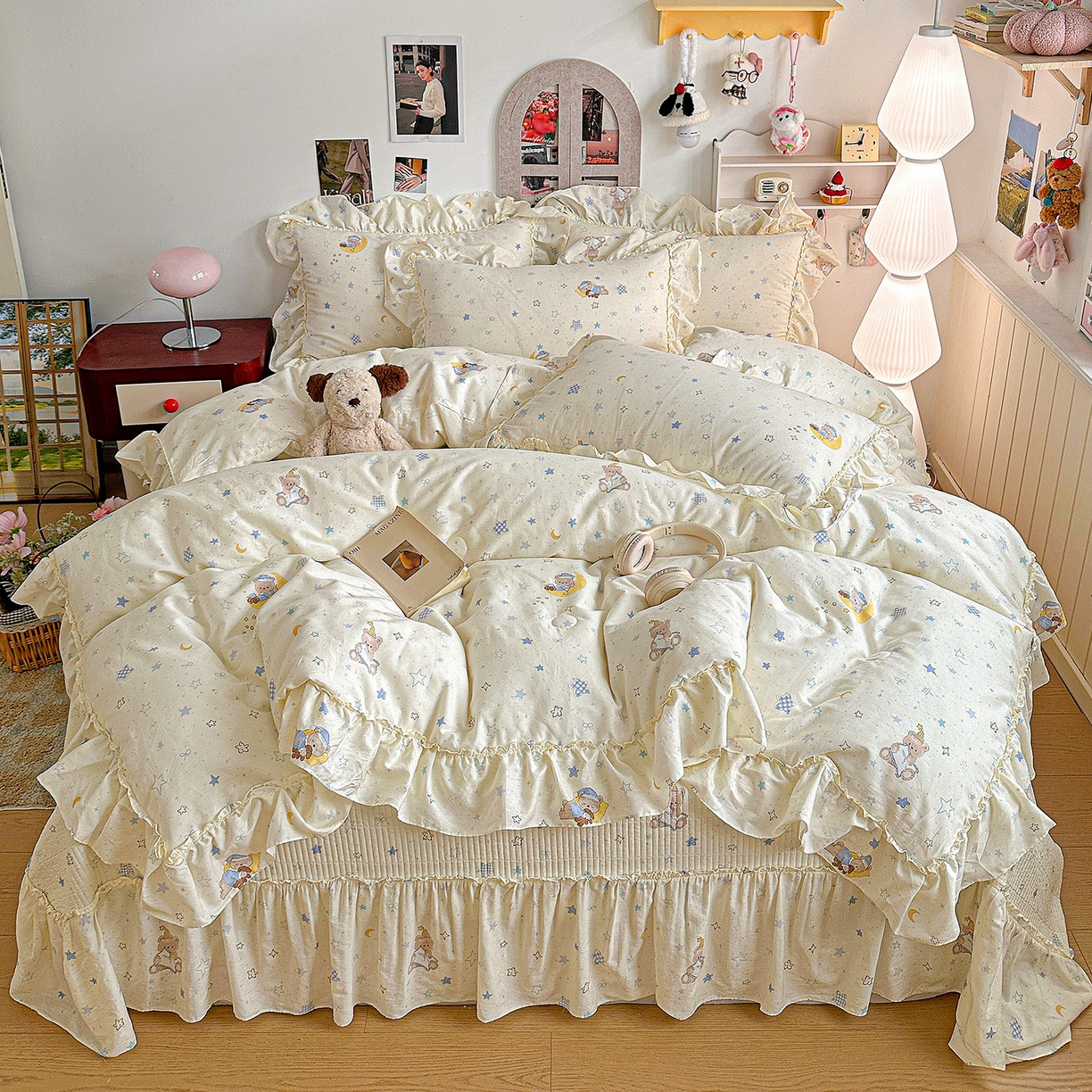 91家纺网 家纺一手货源 找家纺 （总）家维家纺 2026新款（常年不断货）A类全棉夹棉韩系大花边高温砂洗床盖四件套【提供买家秀】