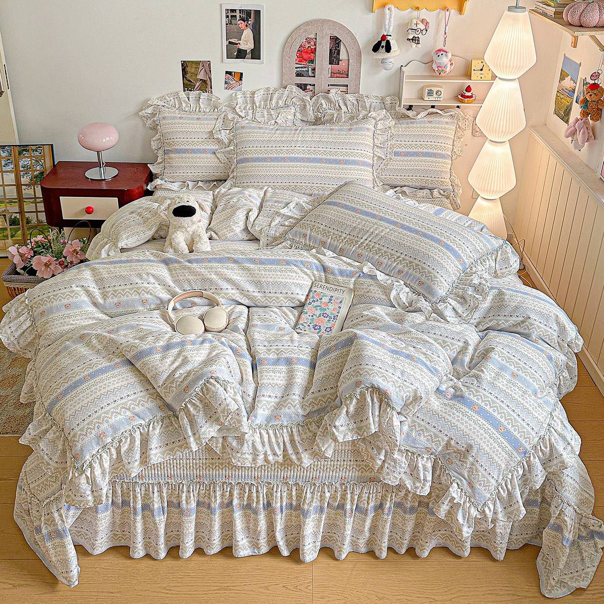 91家纺网 家纺一手货源 找家纺 （总）家维家纺 2026新款（常年不断货）A类全棉夹棉韩系大花边高温砂洗床盖四件套【提供买家秀】