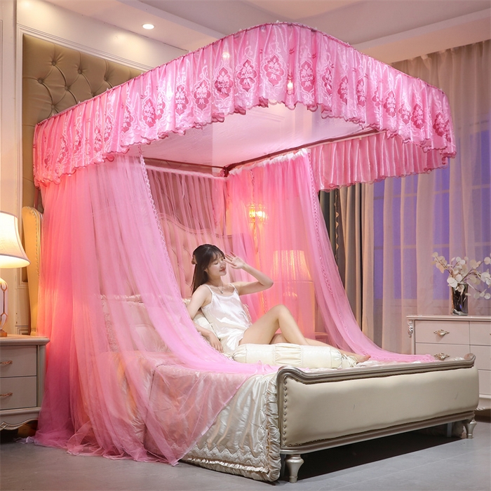91家纺网 家纺一手货源 找家纺 舞夜盛世 2026新款全新升级欧式导轨宫廷蚊帐-盛世流光 盛世流光-粉