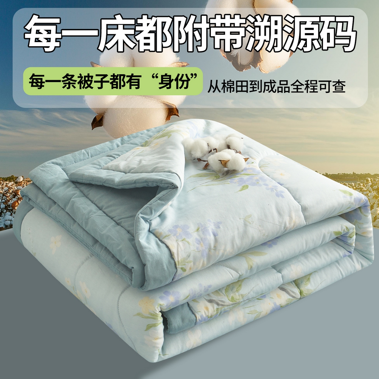 A类里外全棉12868夏凉被100%新疆棉纯棉全棉填充印花款空调被夏被 全棉印花 雾莲