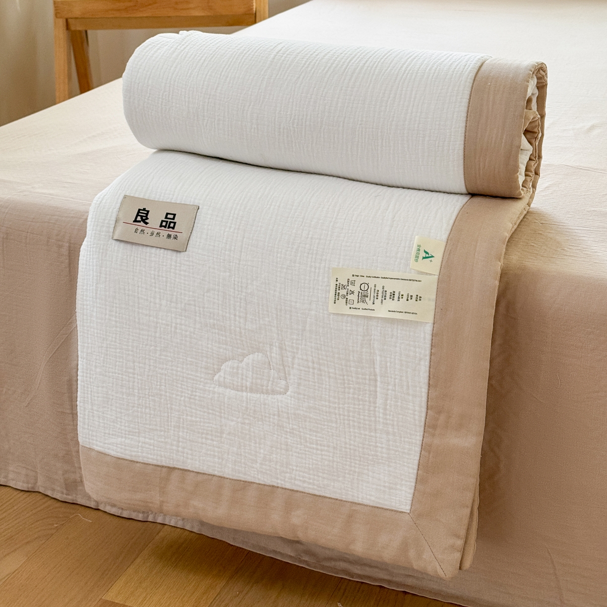 91家纺网 家纺一手货源 找家纺 雯雨家纺 2026新款里外全棉皱皱纱棉花夏被夏凉被空调被 全棉皱皱纱-本白